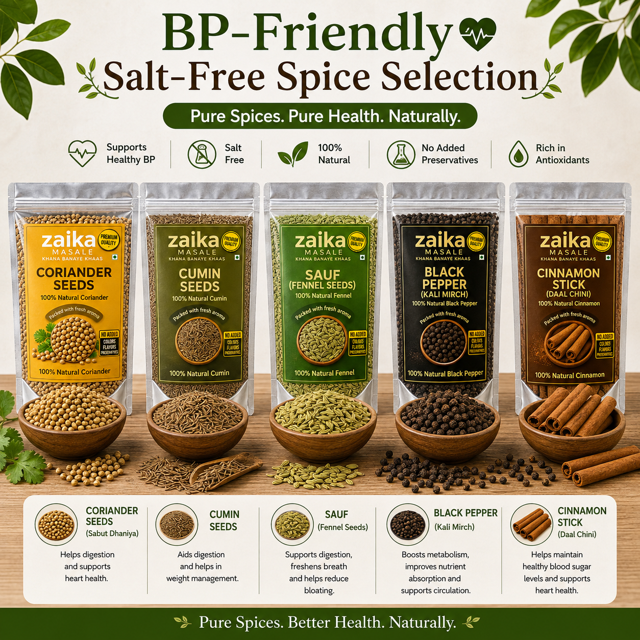 BP-Friendly Salt-Free Spice Selection – Coriander, Cumin, Fennel, Black Pepper & Cinnamon